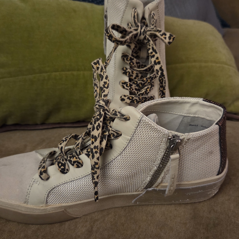 DV by Dolce Vita Cream and Leopard High-Top Sneakers